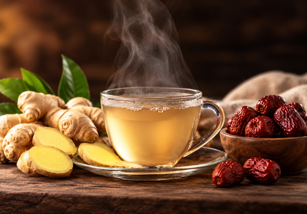 Does Ginger & Jujube Tea Really Warm Your Body? What Traditional Medicine and Modern Research Say Warm ginger and jujube tea with fresh ginger and dried jujubes